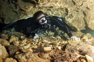 Diver in cave